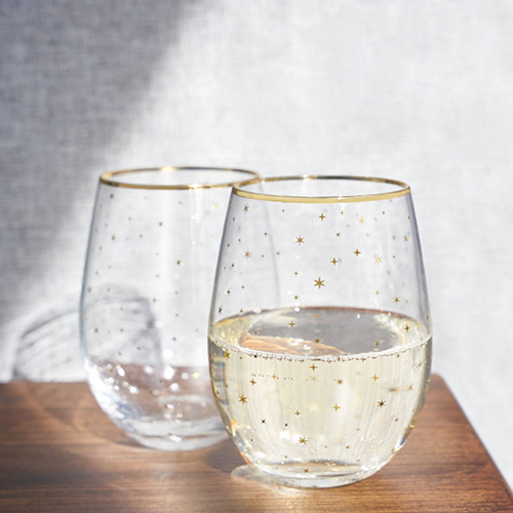 Twine - Wholesale Wine Glass - Starlight Gold Accented Stemless Wine Glasses Set of 22