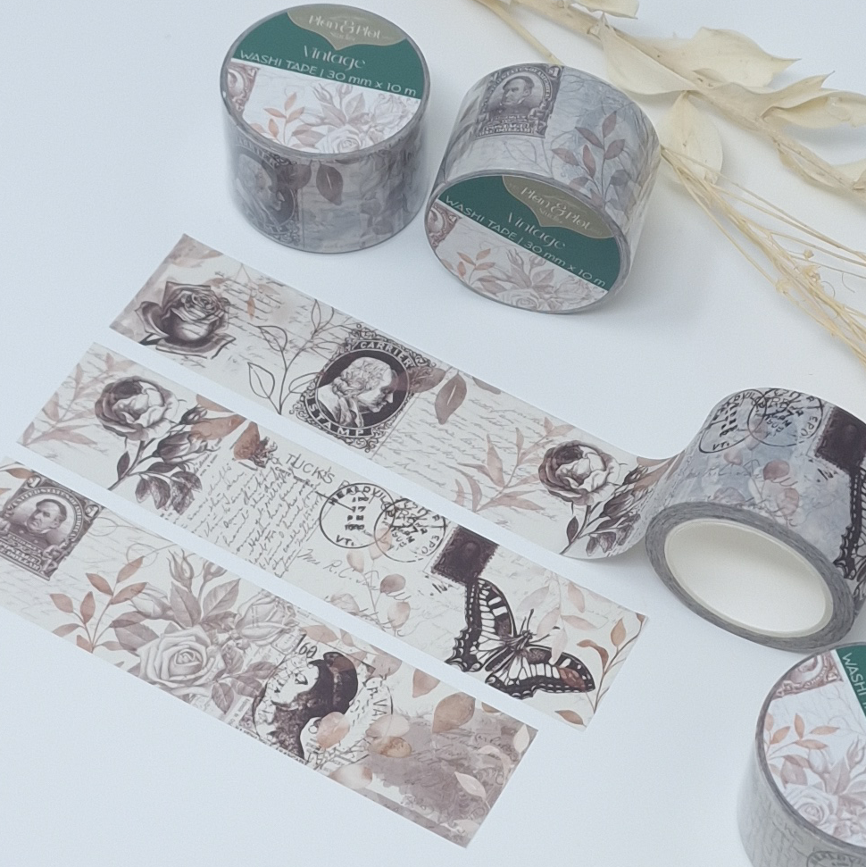 Plan & Plot Studio - Vendita all'ingrosso Nastro washi - Nastro washi vintage con motivi di francobolli antichi e illustrazioni botaniche6