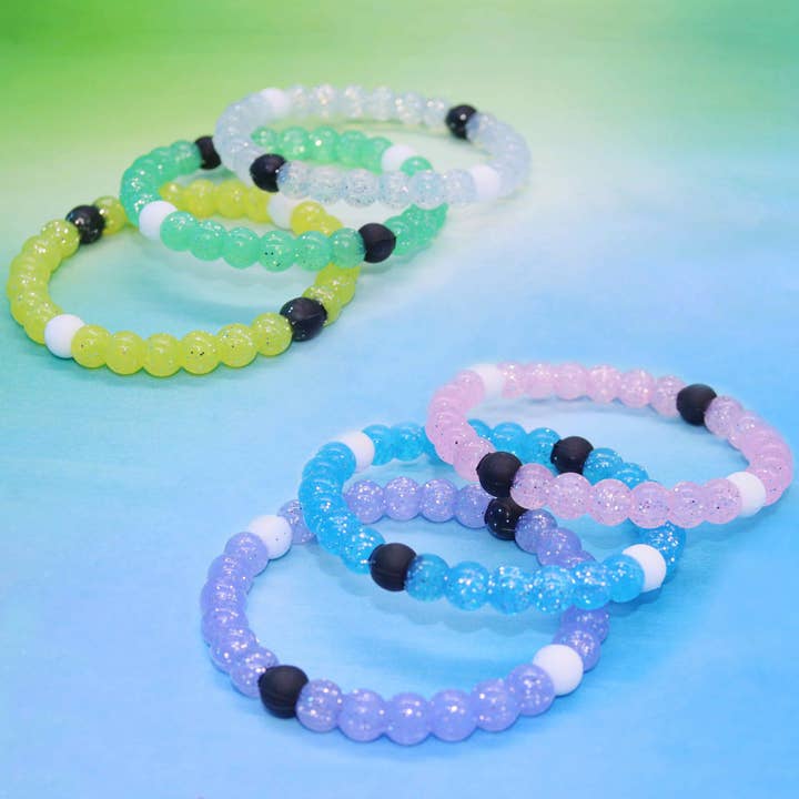 Frog Sac - Wholesale Beaded Bracelet - Kids - Glitter Silicone Beaded Bubble Bracelets - 6 Pack
