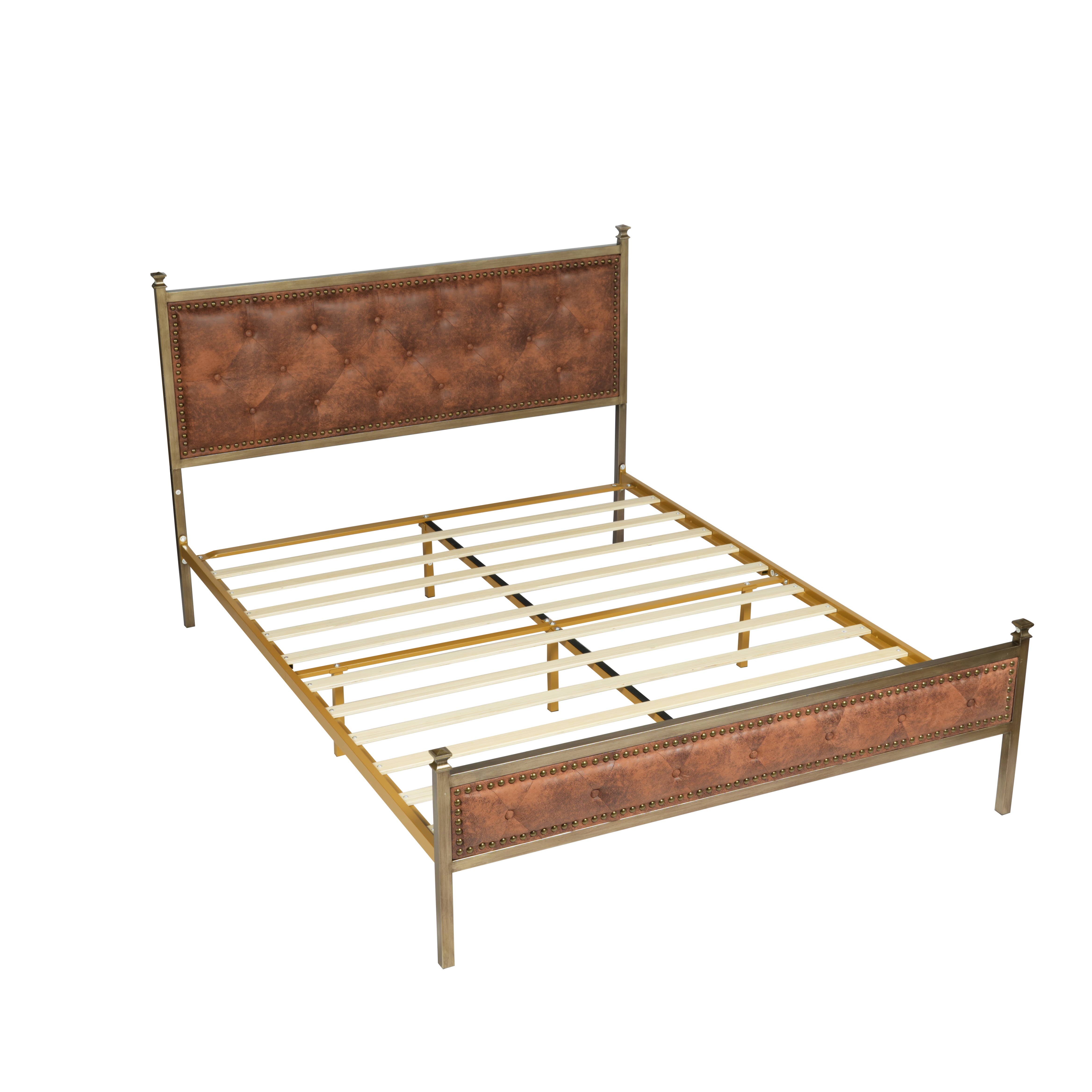 HOMYCASA DESIGN INC - Wholesale Bed - Queen Size Upholstered Platform Bed Frame with Gold Metal Tr10