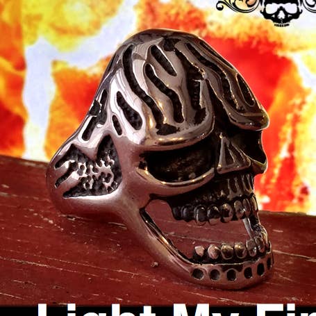 'Light My Fire' Skull Ring (#4302) for wholesale by SkullJewelry.com
