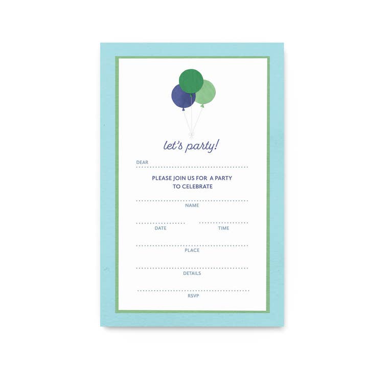 Blue Balloons Party Invitation Notepad for wholesale by LOU & LUCY PAPER GOODS