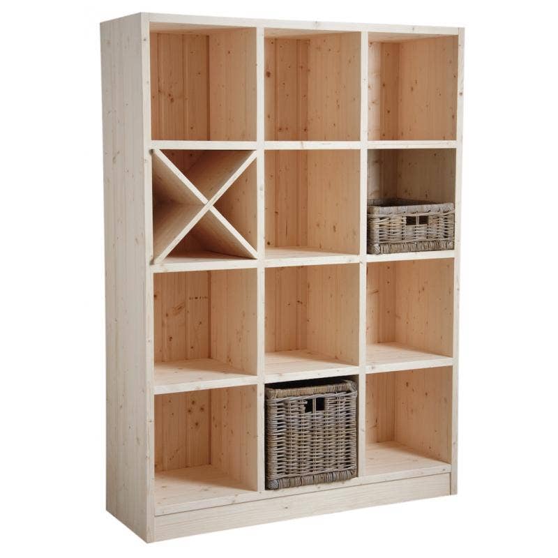 Aubry Gaspard - Wholesale Free Standing Shelf - 12 compartment shelf in raw spruce2