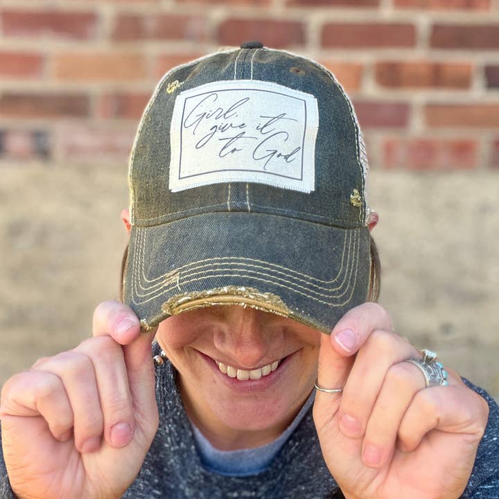 RiOak Design & Hat Co. - Wholesale Baseball Cap - Women's - Black Acid Washed Girl, Giveit to God Baseball Cap