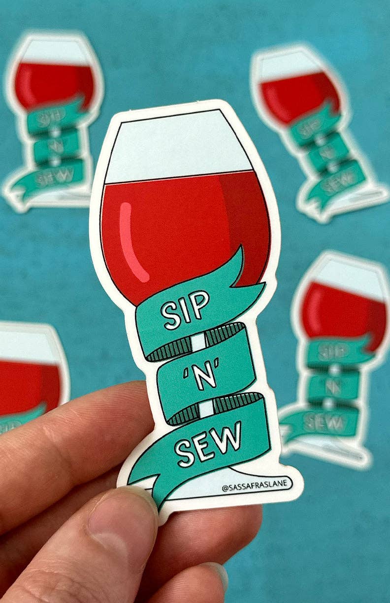 Sassafras Lane Designs - Wholesale Sticker - Sip 'N' Sew Wine Sticker2