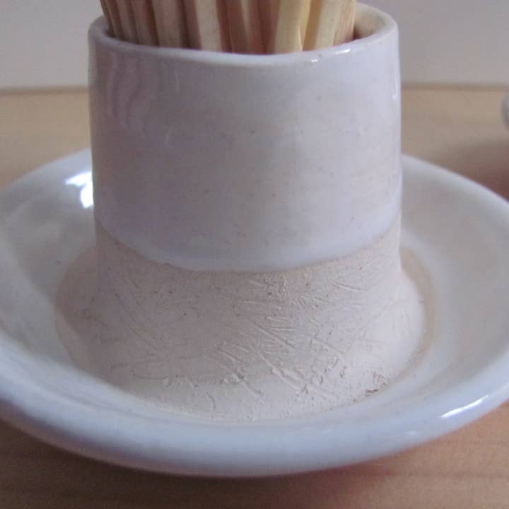 Amber Vintage Chicago Pottery – wholesale Match holder – Handmade Ceramic Match Striker with Dish