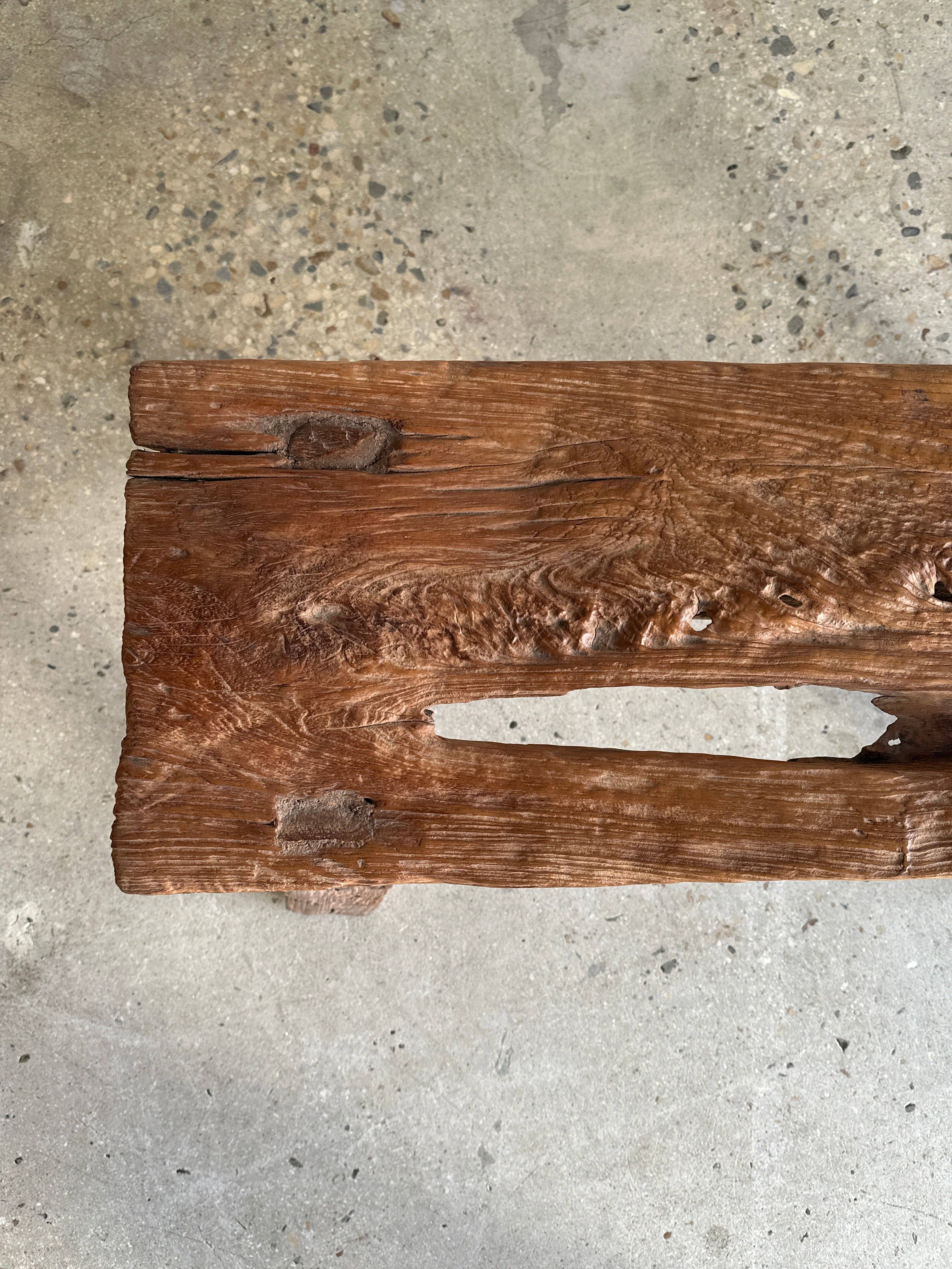 Office Objets - Wholesale Bench - Small organic bench in upcycled Asian teak quadripod openwork seat - Matahari0