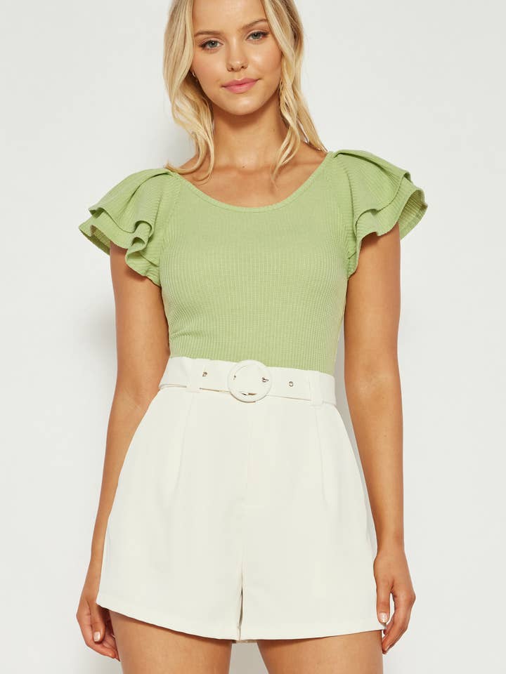 Bodysuit van jersey met dubbele ruches en mouwen voor wholesale door Style State Wholesale