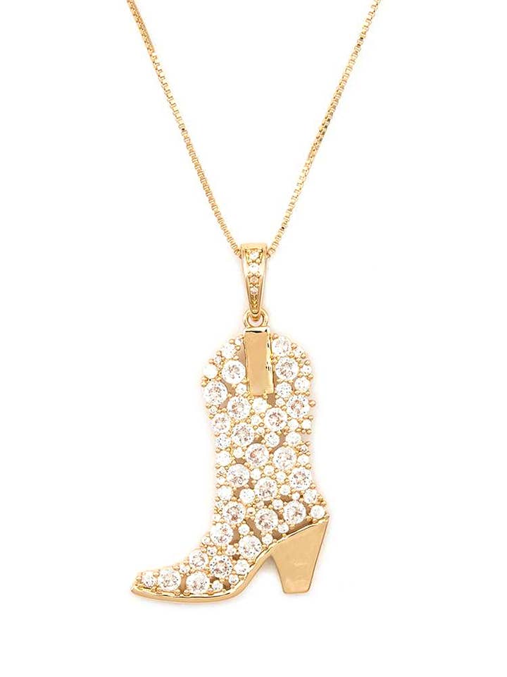 Cubic Zirconia Cowboy Boot Pendant Necklace for wholesale by Artini Accessories
