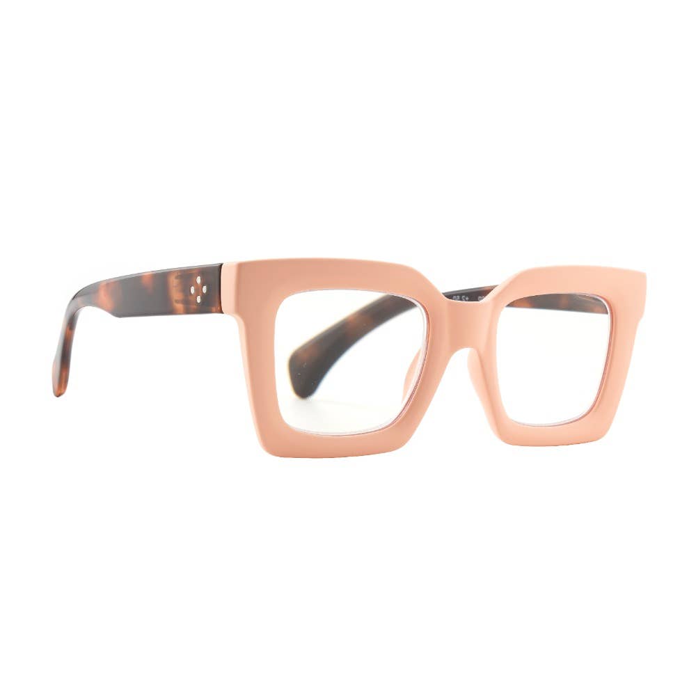Ryan Simkhai Eyeshop – wholesale Eyeglasses – Unisex – FIONA | Matte Peach | Tortoise Temples | Blue Light2