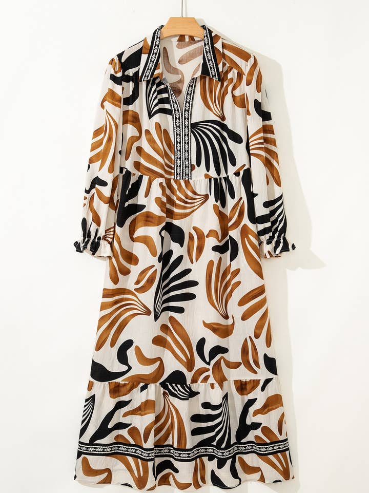 Vestido Maxi Boho Abstracto de Manga Larga Talla Grande LALALOO para venta al por mayor de LALA LOO