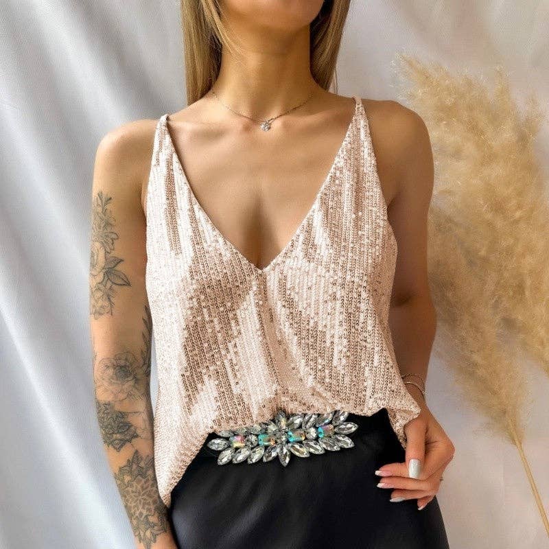 MoodGold - Wholesale Blouse - Women's - Two-Way Sequin Spaghetti Strap Top4