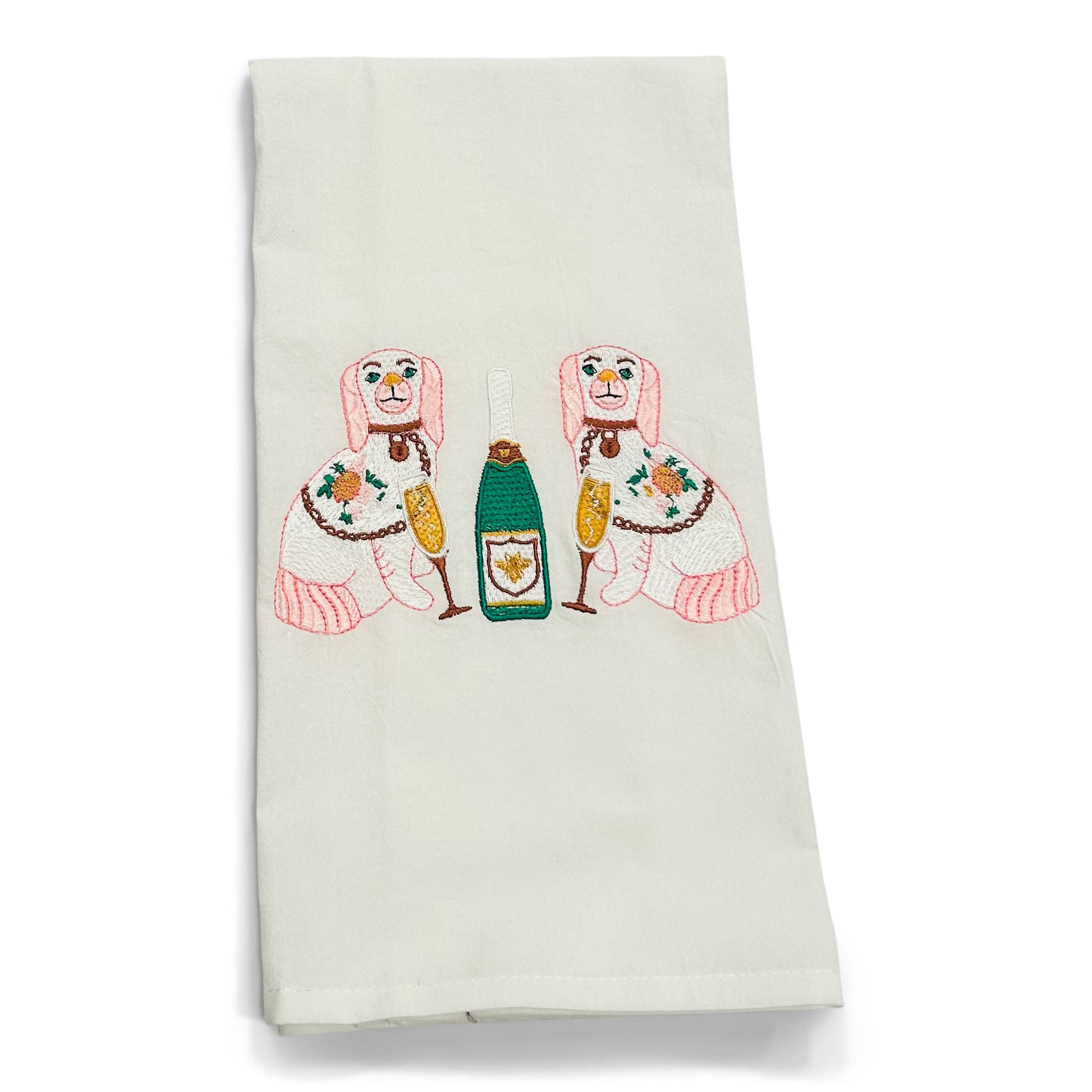 Vibrantly Blue - Wholesale Tea Towel - Towel - Chinoiserie Dogs with Champagne Bottle on white0