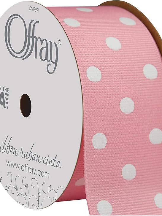 Grosgrain Polka Dots Pink 1-1/2" x 50 Yards for wholesale by Berwick Offray Ribbon