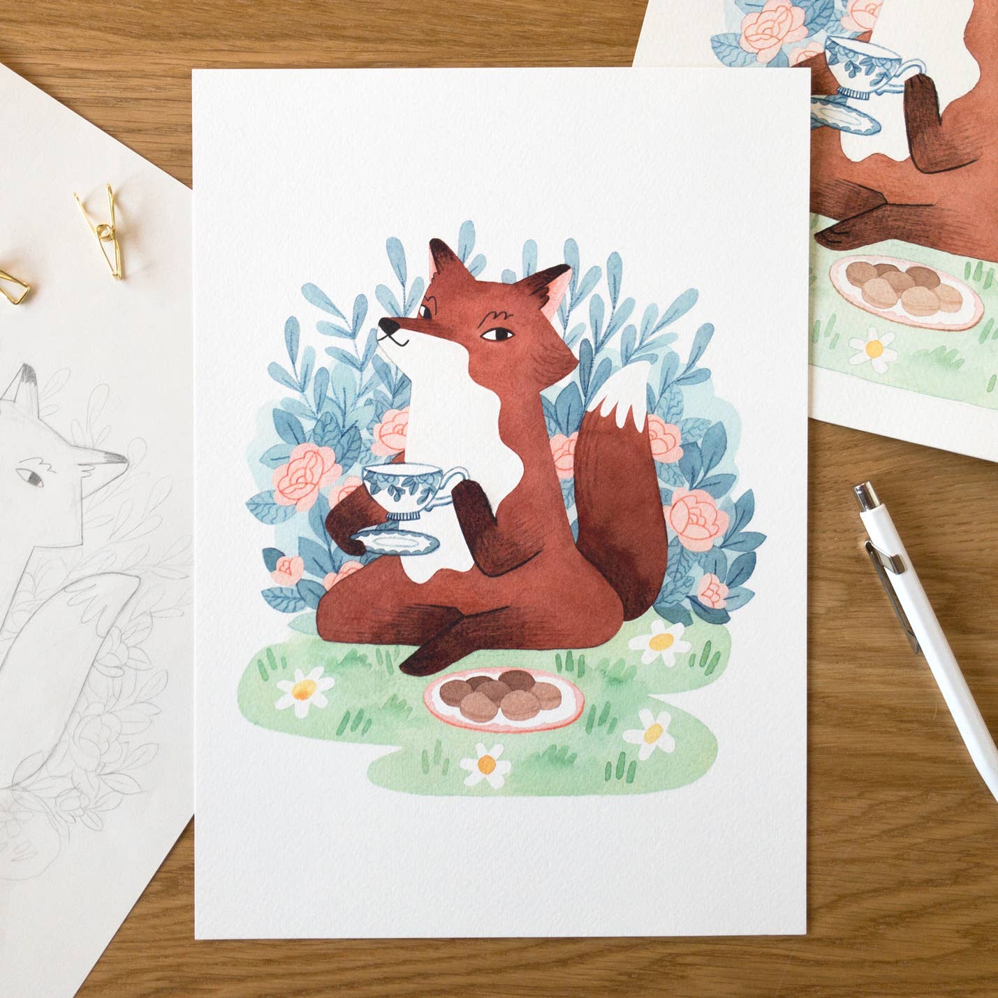 Natàlia Juan Abelló - Wholesale Art Print - Tea Time Fox Art Print1