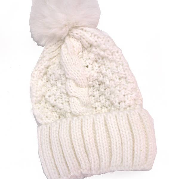 JOSSLYN by wall to wall - Wholesale Beanie - Women's - CLASSIC CABLE KNOT POM POM BEANIES HAT | 40BN912