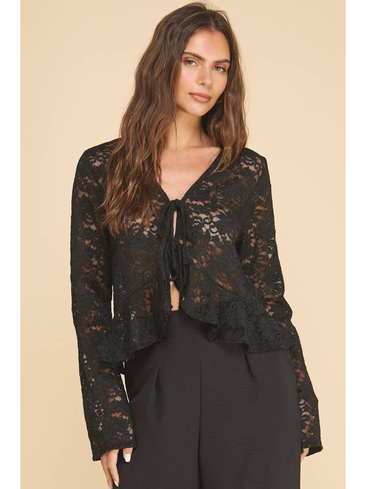 ISJ1317LACE Grazia Front Tie Top Black for wholesale on Faire4