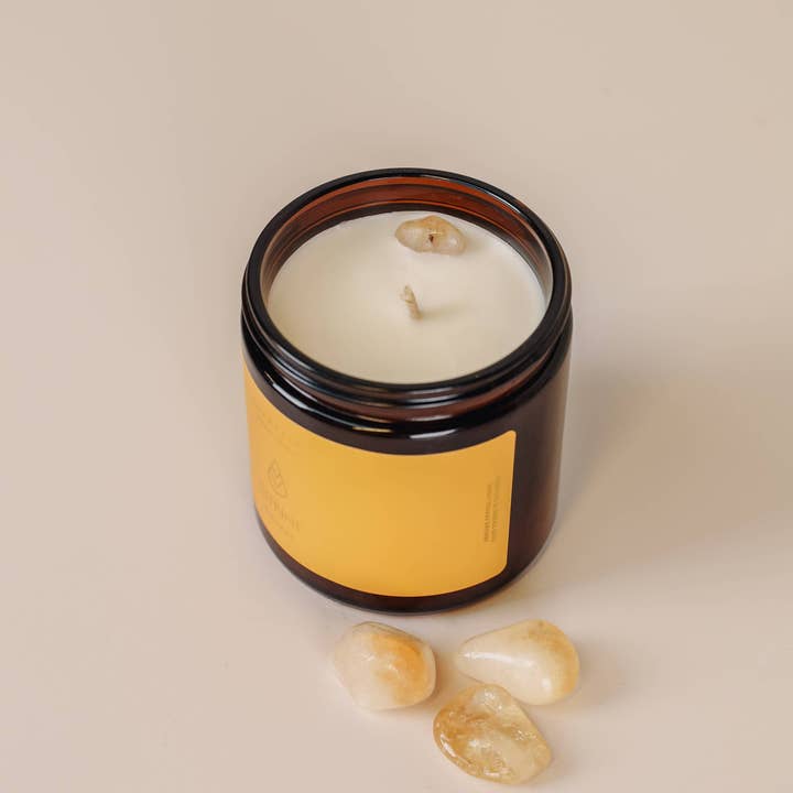 JaxKelly Candles - Wholesale Jar/Filled Candle - 4oz Amber Crystal Candles - Citrine - Success2
