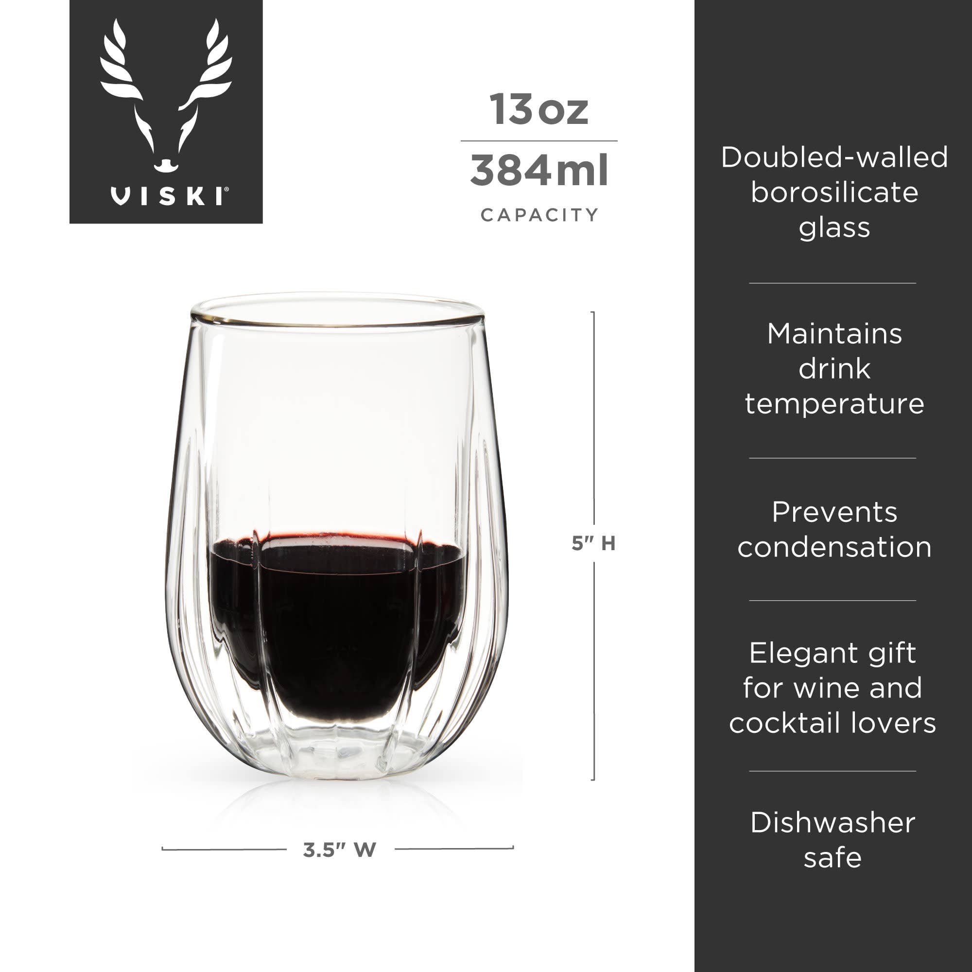 Viski - Wholesale Wine Glass - Double Walled Wine Glasses Set of 26
