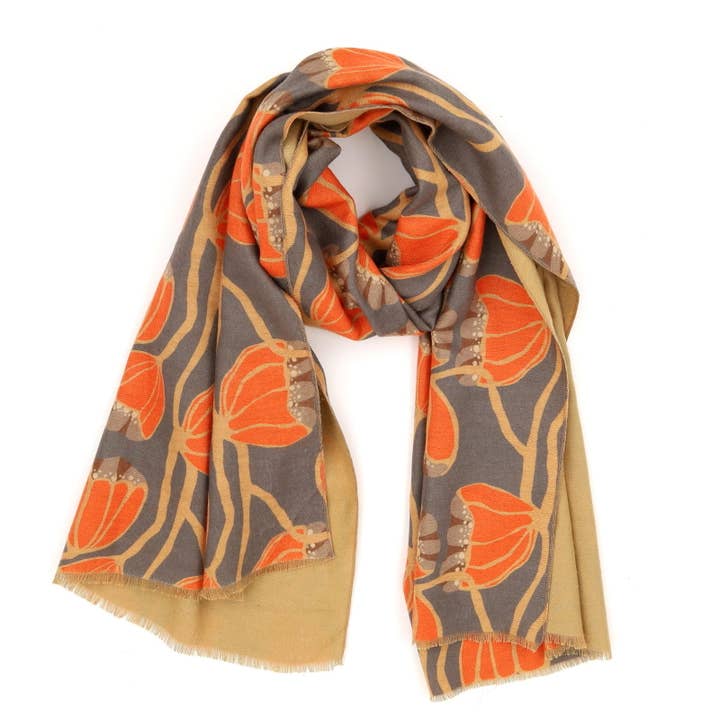rockflowerpaper - Wholesale Scarf - Women's - MODERN TULIP ORANGE Reversible Wrap Scarf
