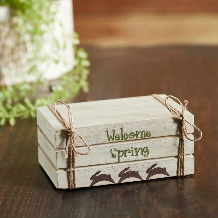 VHC Brands - Wholesale Decorative Tabletop Object - Welcome Spring Faux Book Stack 2.5x6x4
