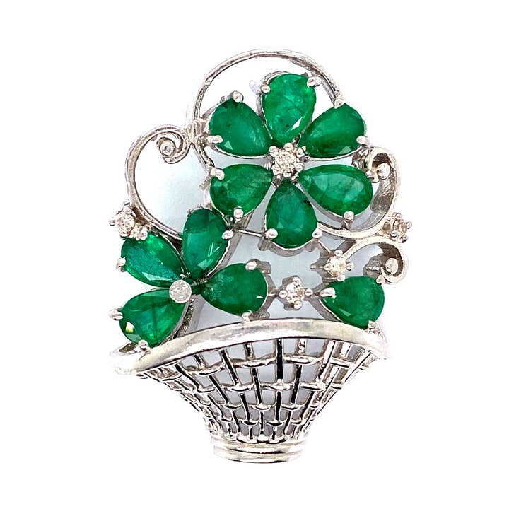 Spilla con smeraldi in argento sterling 925 - KSBR 76799 per la vendita all'ingrosso da parte di Kotawala Jewels