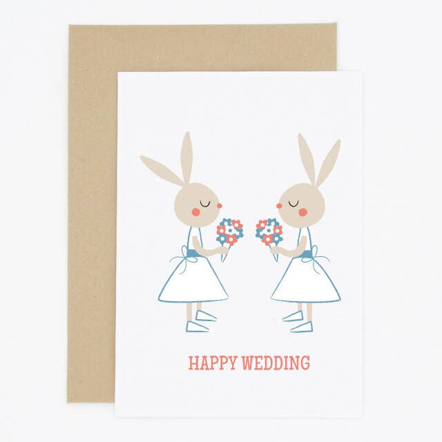Bunnies Wedding Card, Same Sex, Woman/Woman for wholesale by Madame Annie et Fils
