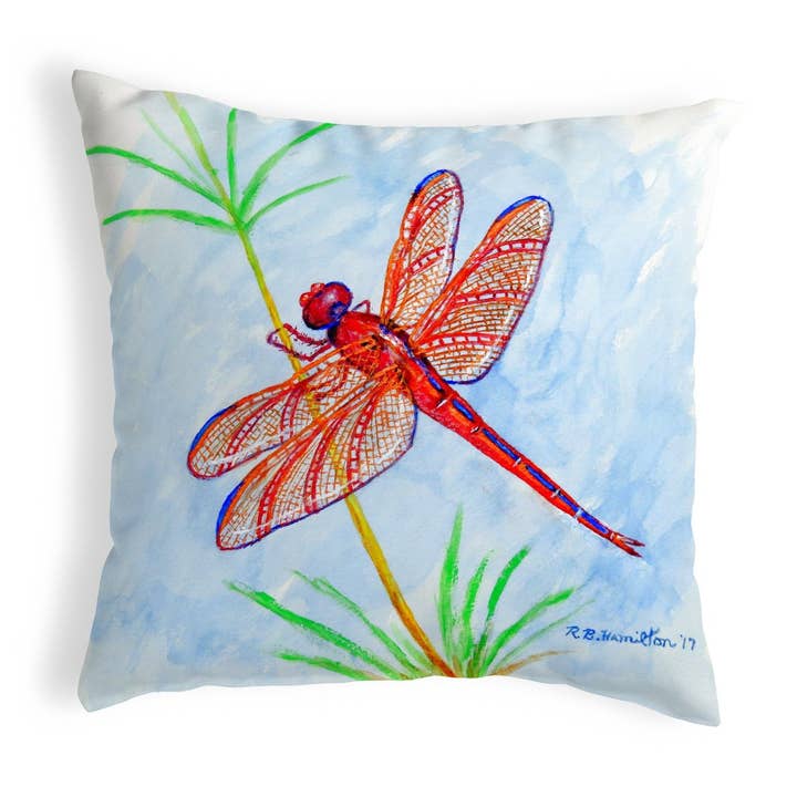 Rotes Libellen-Kissen für den Großhandel von Betsy Drake Interiors