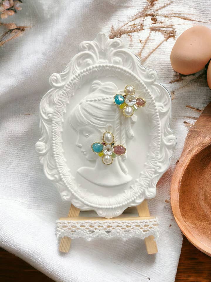 multicolor flower stud earrings, gemstone flower earrings for wholesale by Happy Dream Gifts