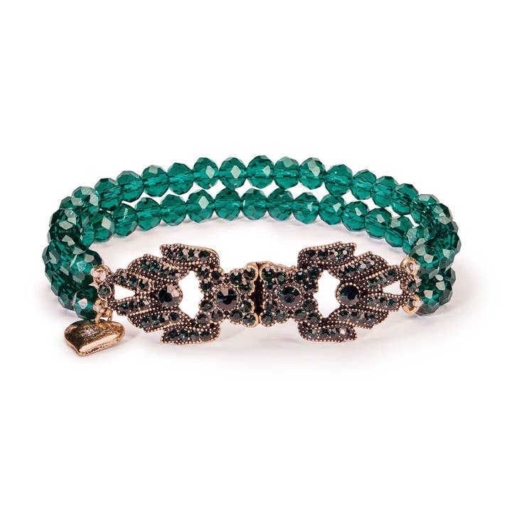 Emerald and Brass stretch art deco bracleet: 1920s bracelet for wholesale by Lovett & Co