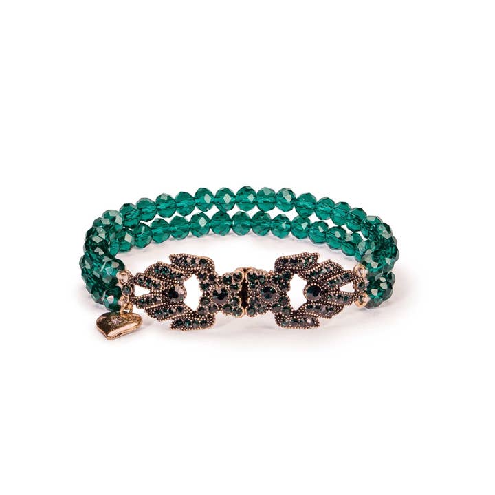 Green Emerald and Brass stretch art deco bracleet: 1920s bracelet for wholesale on Faire