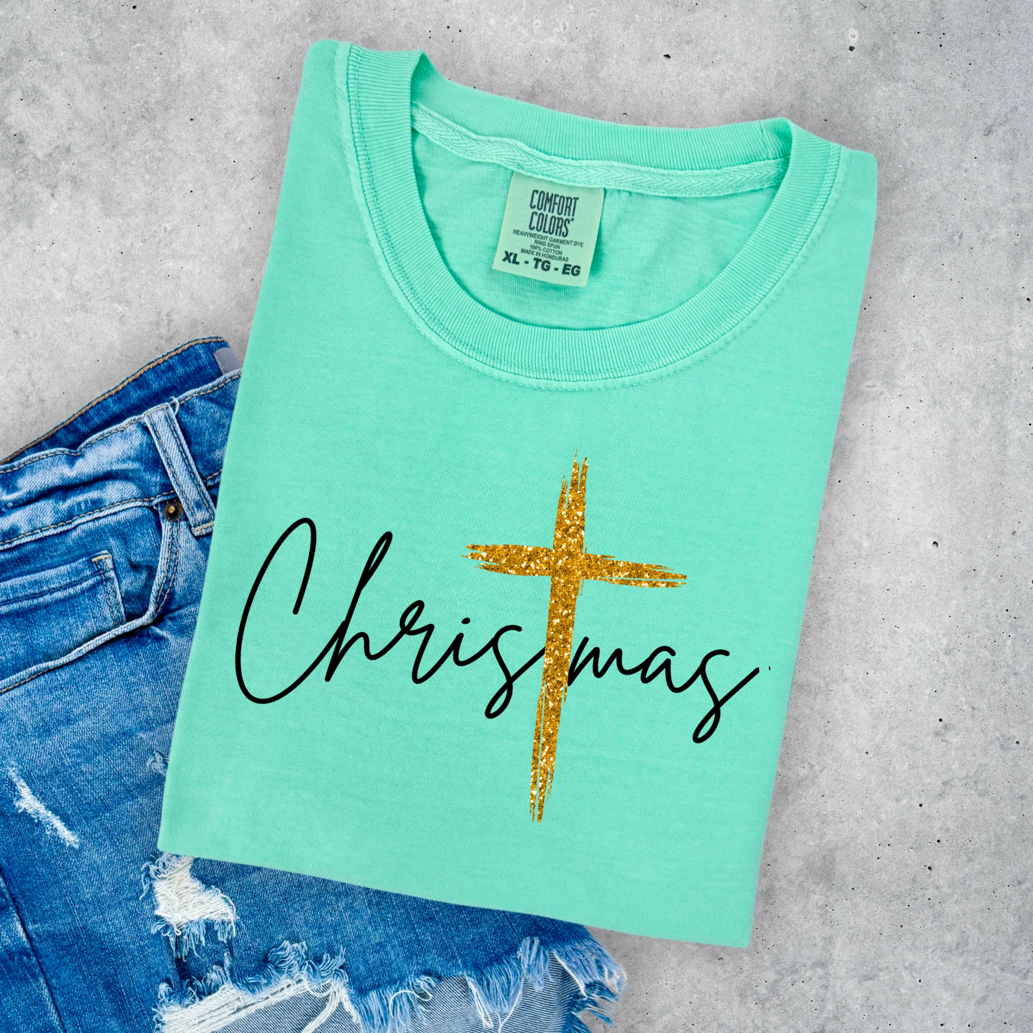 Lauras Closet - Wholesale Graphic Sweatshirt - Women's - Christmas with Gold Cross- Graphic Tee 7
