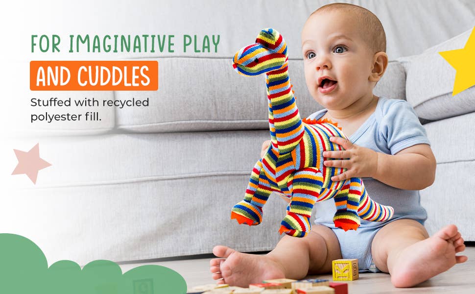 Best Years Ltd – wholesale Stuffed/plush toy – Kids & baby – Knitted Stripe Diplodocus Dinosaur Soft Toy Teddy6