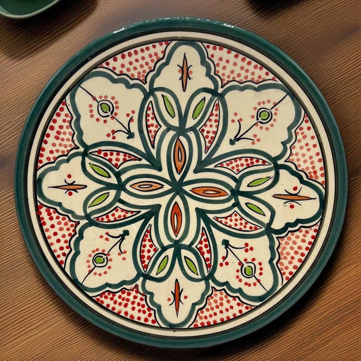 Plato Llano Marroquí De Safi En Terracota Pintado #2 para venta al por mayor de Etnico del Mondo