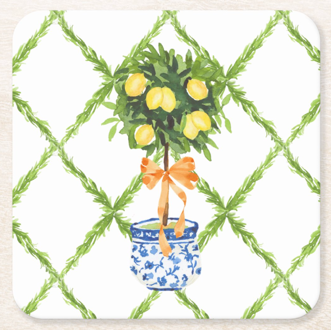 Design Carolinas - Vente Sous-verre jetable - Ensemble de 8 dessous de verre en papier Chinoiserie Citron Topiaire4
