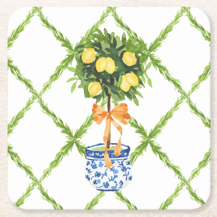 Design Carolinas - Wholesale Disposable Coasters - Chinoiserie Lemon Topiary Tree Paper Coaster Set of 84