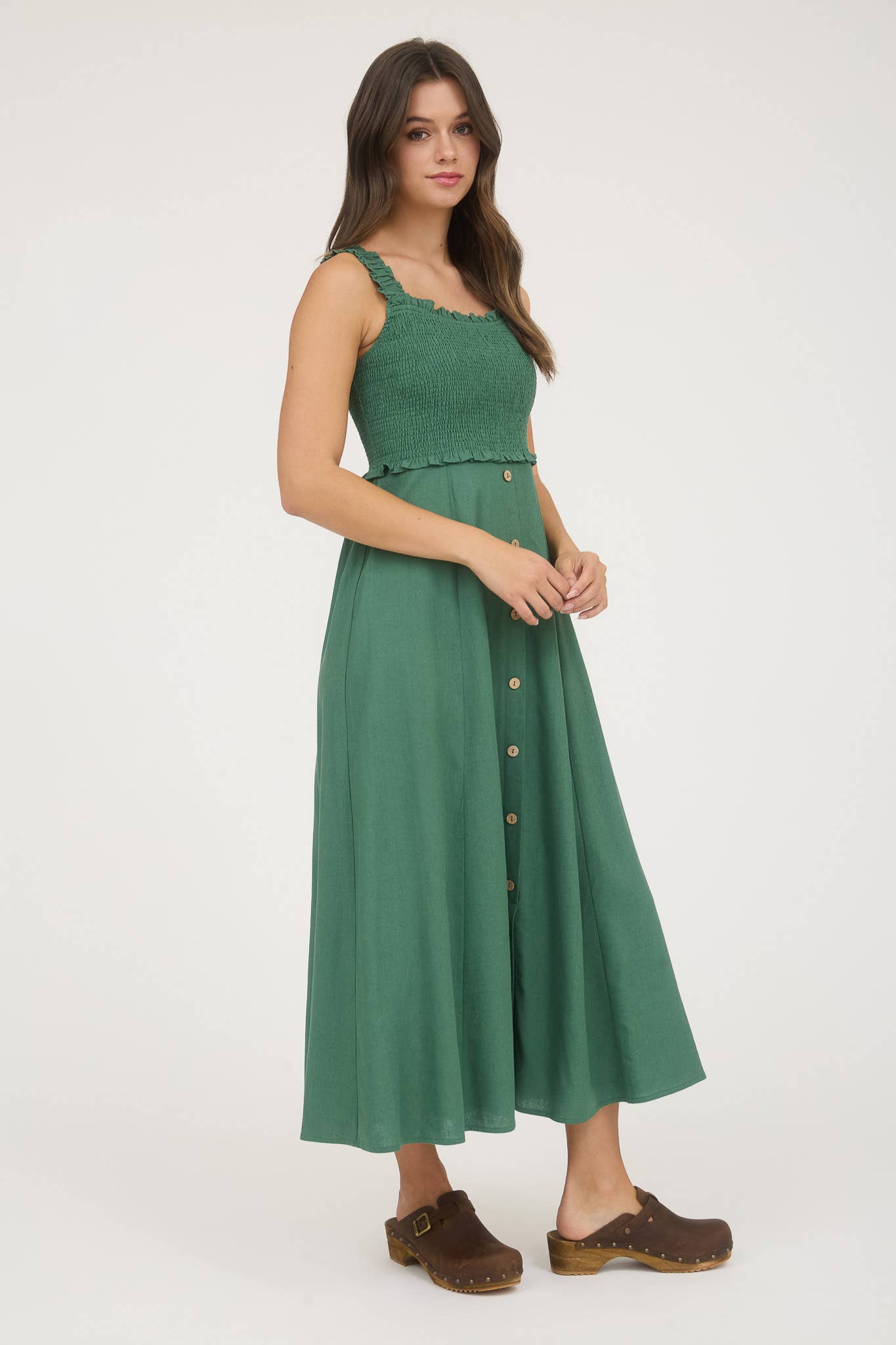 Blu Pepper - Wholesale Jurk - Dames - MIDI-JURK MET SMOCKWERK, MOUWLOOS EN KNOOPSLUITING14