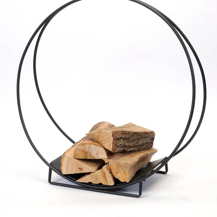 Porte-bûches moderne en métal noir pour la vente par Bacon Basketware