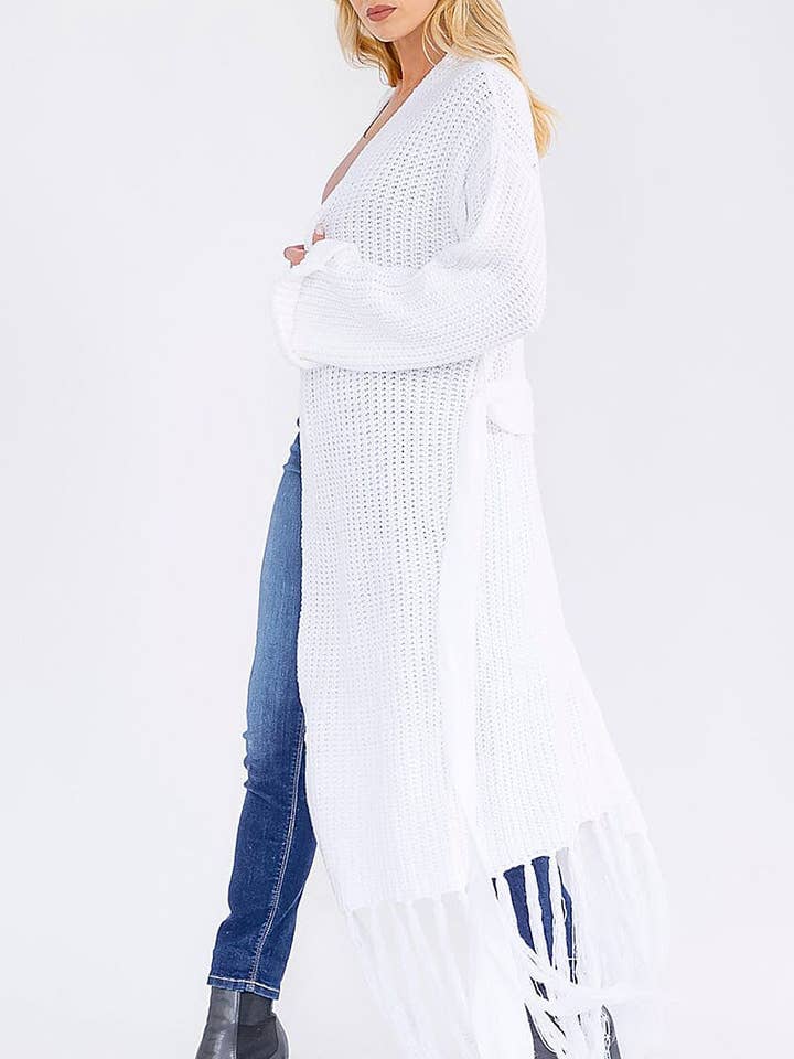 OPEN FRONT KNIT OVERSIZED FRINGE CARDIGAN for wholesale by ROUSSEAU