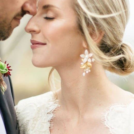 Miss Foxine Couture - Wholesale Dangle Earrings - Evanthe Floral Bridal Earrings with Freshwater Pearls and Enamel1