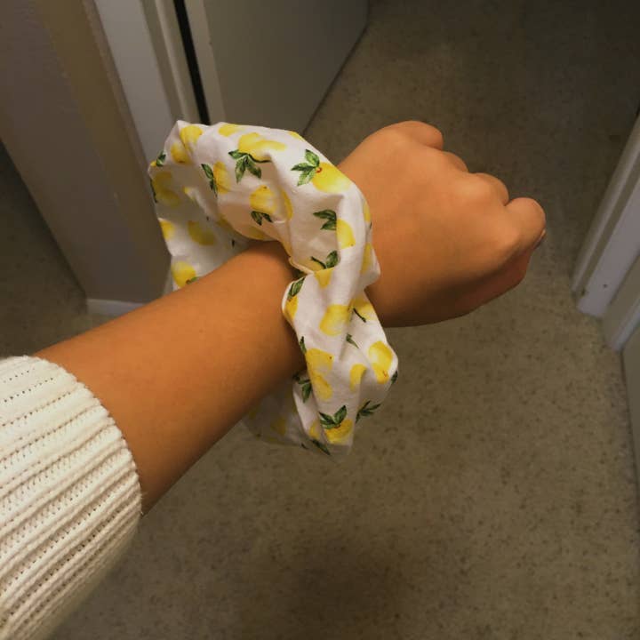 Lemon Print Jumbo Scrunchie for wholesale by Happy Cam Designs