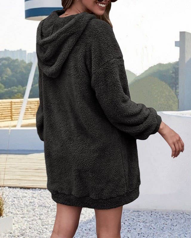 HIDDENBRAND - Wholesale Hoodie - Women's - Double-Sided Fleece Hooded Half-Zip Pocket Long Sweatshirt7