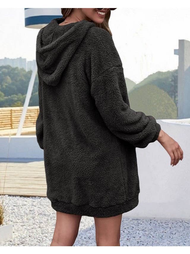 HIDDENBRAND - Wholesale Hoodie - Women's - Double-Sided Fleece Hooded Half-Zip Pocket Long Sweatshirt7