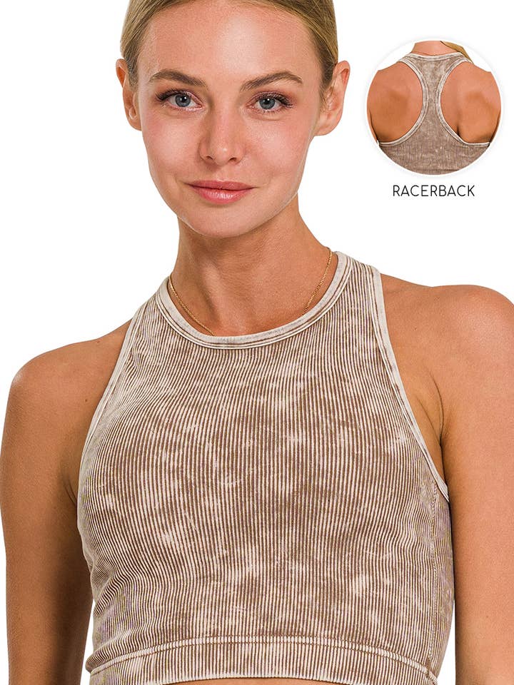 ',, WASHED RIBBED SEAMLESS HIGH-NECK CROPPED TANK for wholesale by 42POPS