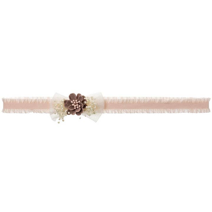 Hoofdband met bloemenbaby Candy, strik van tule en gedroogde bloem voor wholesale door Siena Hair Accessories