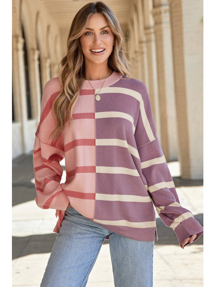 Lovesoft - Wholesale Tunic Sweater - Women's - Light French Beige Colorblock Oversized Sweater8