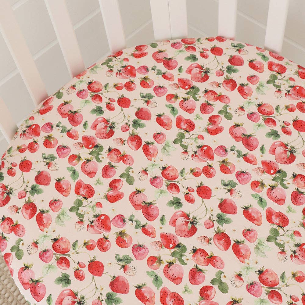 Snuggle Hunny - Wholesale Cot/crib sheets - Strawberry Organic Fitted Cot Sheet1