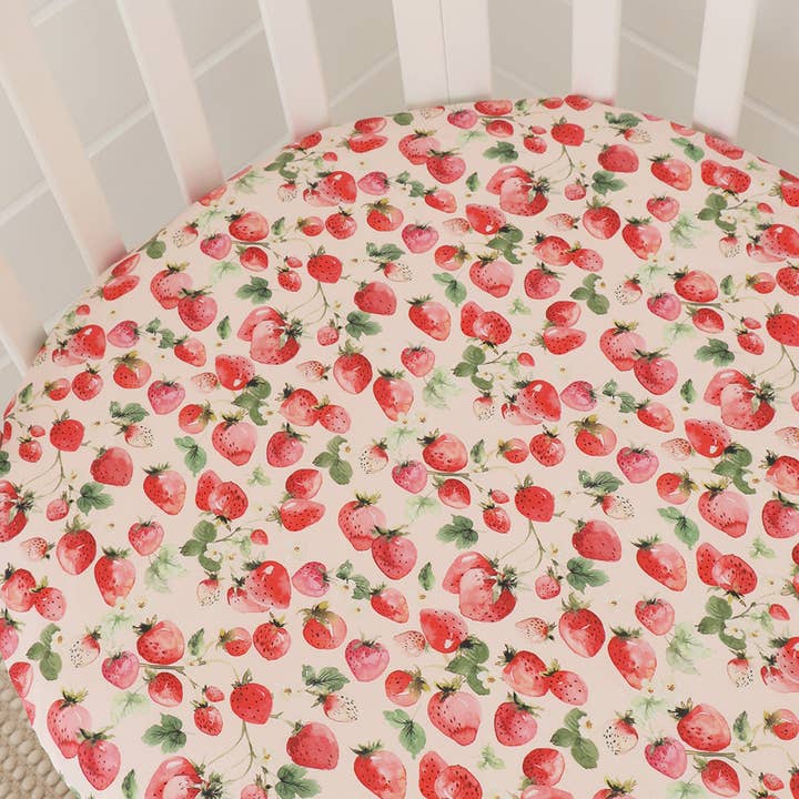 Snuggle Hunny - Wholesale Cot/Crib Sheets - Strawberry Organic Fitted Cot Sheet1