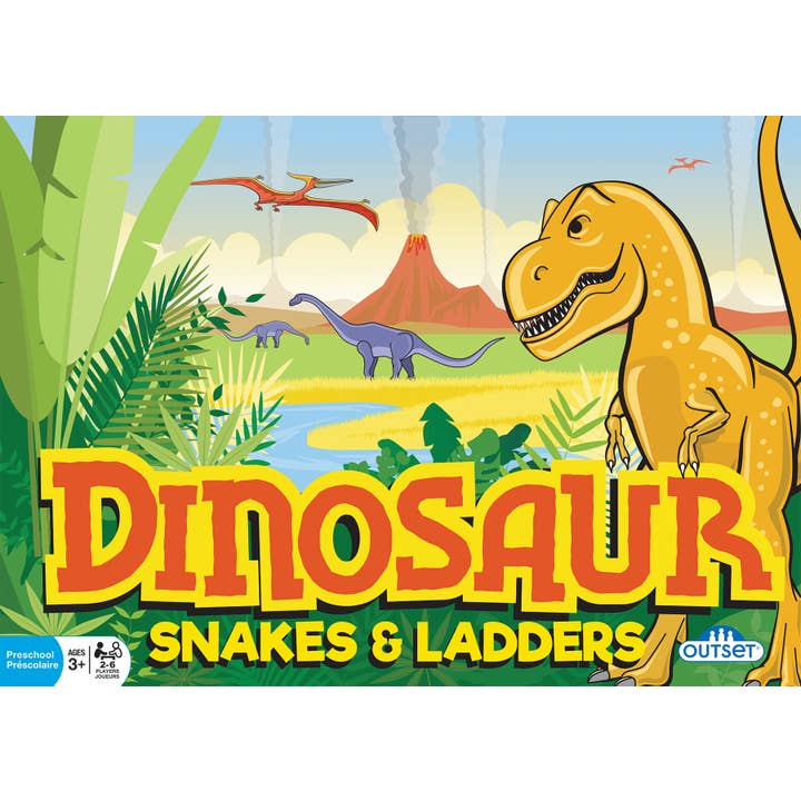 Outset Games and Cobble Hill Puzzles - Wholesale Board Game - Dinosaur Snakes and Ladders (Vintage Design) Board Game, 3+