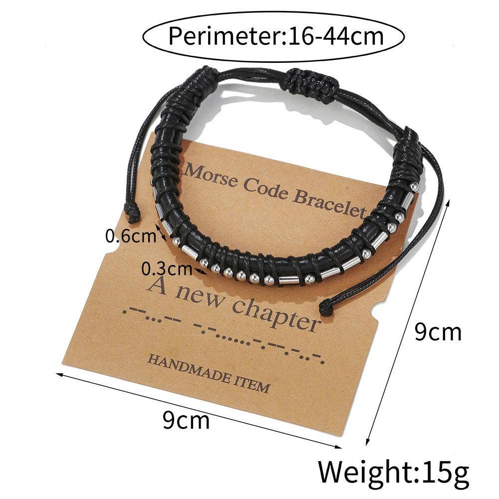 Mio Queena - Wholesale Woven/Braided Bracelet - Stainless Steel Bead Morse Code Leather Adjustable Bracelet6